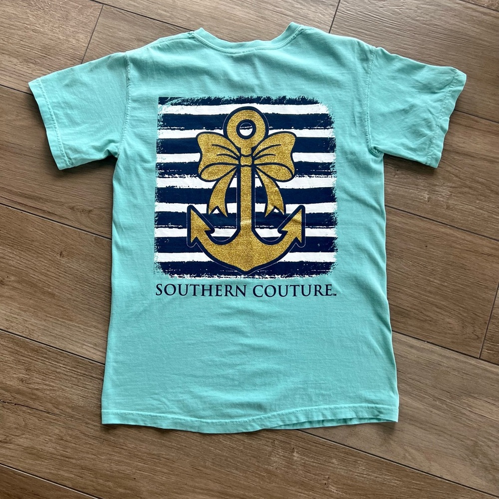 ✨HP✨Southern Couture Short Sleeve Nautical Bow Anchor Tee Shirt Small